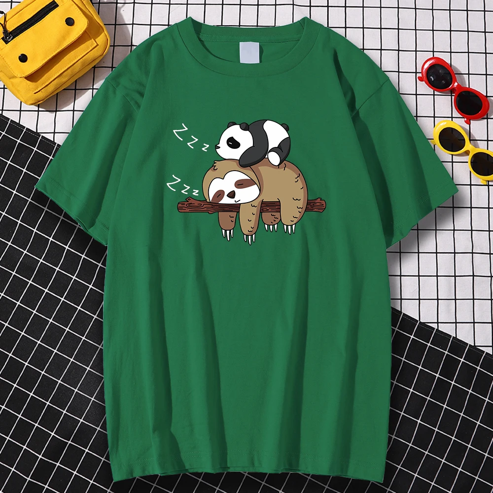 

Panda Lying On A Sloth Printing Man Tshirts Creativity Anime Short Sleeved Creativity Tees Shirts Creativity Style Tshirt Male