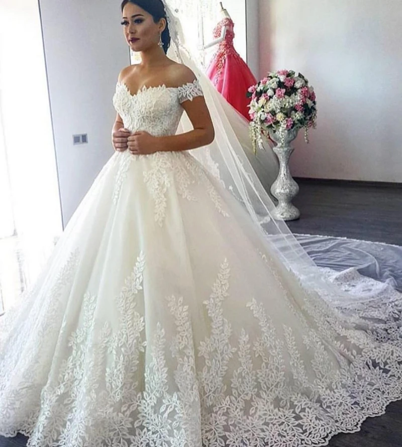 

ANGELSBRIDEP Sweetheart Ball Gown Wedding Dresses Off-Shoulder Vestidos De Noiva Charming Court Train Formal Bride Dress Corset
