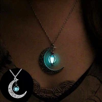 fashion silver color charm luminous pendant necklace women moon glowing stone necklace christmas necklaces jewelry gifts
