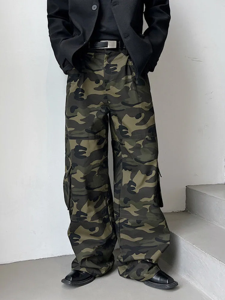

SYUHGFA Men Clothing 2022 Autumn Vintage Camouflage Print Wide Leg Pants Elastic Waist Causal Loose Cargo Trousers For Male