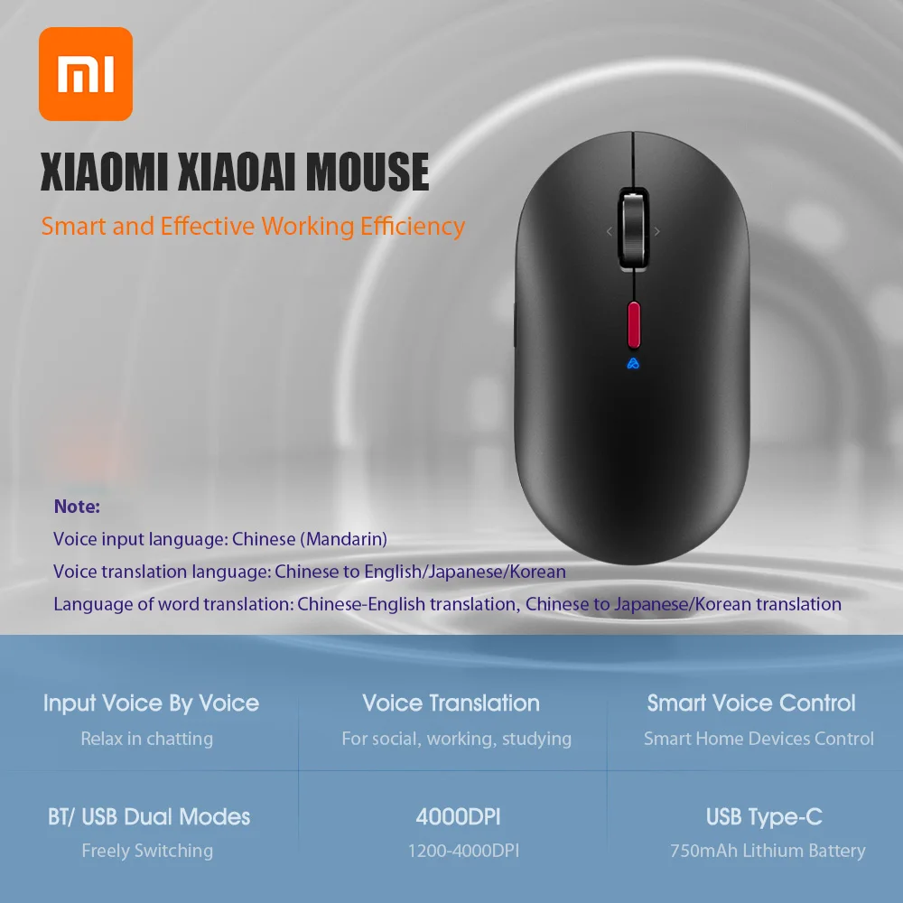 

Умная мышь Xiaomi, Bluetooth 5,0, 2,4 ГГц, 4000 DPI