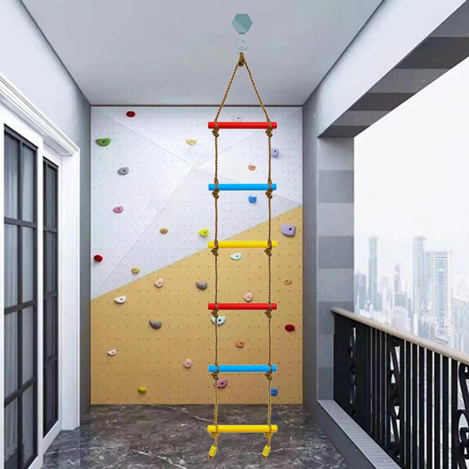 

Fun Climbing Rope Ladder with 6-Section Straps for Tree House Swing Outdoor