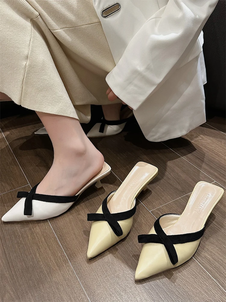 

Шлепанцы женские разноцветные, сланцы, низкий тонкий каблук, заостренный носок, роскошная дизайнерская обувь, римские сандалии, полиуретан,...