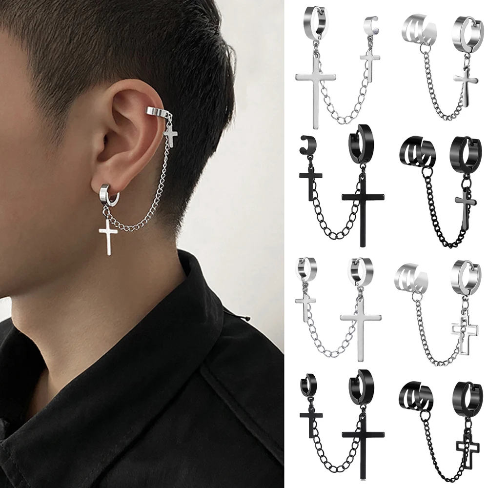 

1Pcs Fashion Punk Cross Clip Earring for Teens Women Men Ear Cuffs Zinc Alloy Cool Jewelry Vintage Retro Chain Metal Earings
