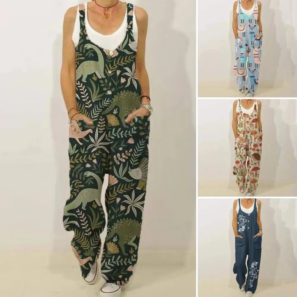 

Chic Women Jumpsuit Colorful Print Leisure Romper Sleeveless Rich Colors Women Jumpsuit