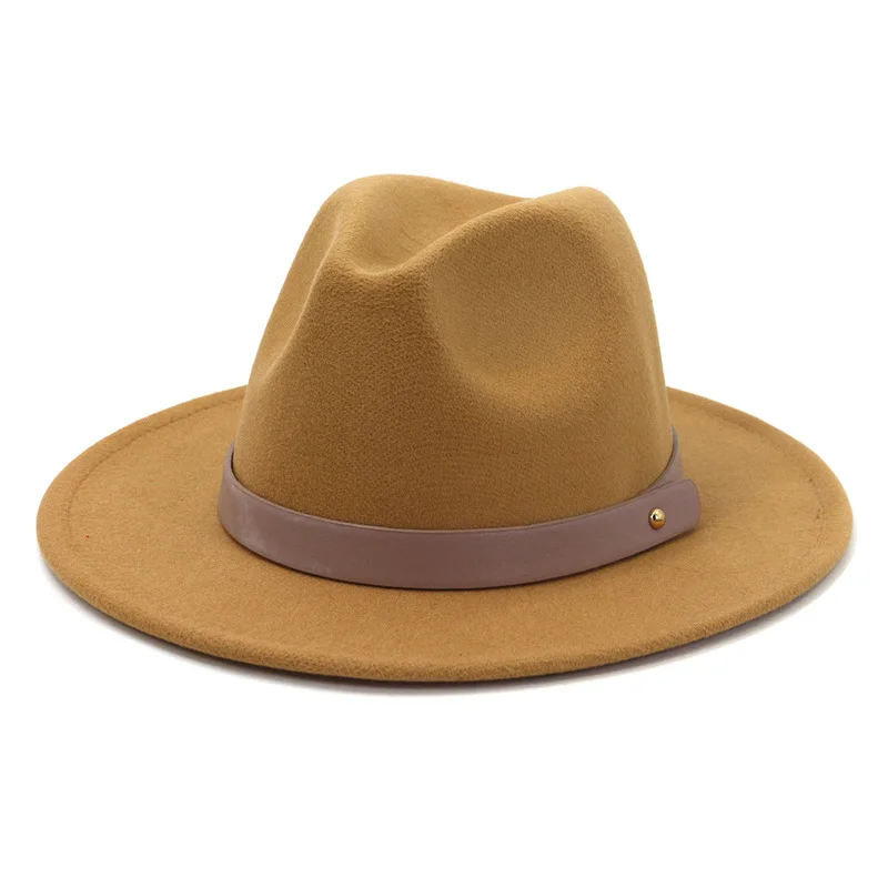 

Fedora Hat Men Women Brown leather belt decoration Felt Hats winter autumn artificial wool Blend Bowler Hats Lady Jazz caps