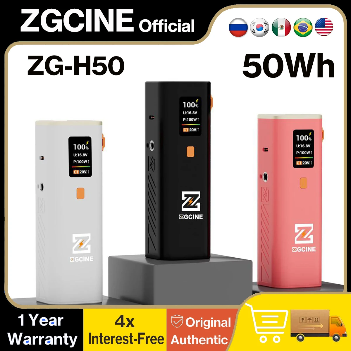 Фото Мини-аккумуляторная ручка ZGCINE ZG-H50 50 Втч/14,8 В с OLED-дисплеем для видеоламп Aputure amaran Godox Sokani, GoPro и сотовых телефонов №1