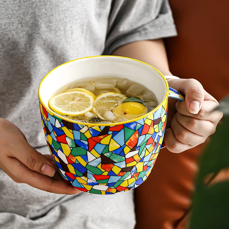 

Nordic 350ml Creative Ceramic Mug Special Slotted Cup Breakfast bowl Mug Home Office Fancy Gift for Tea Drinker