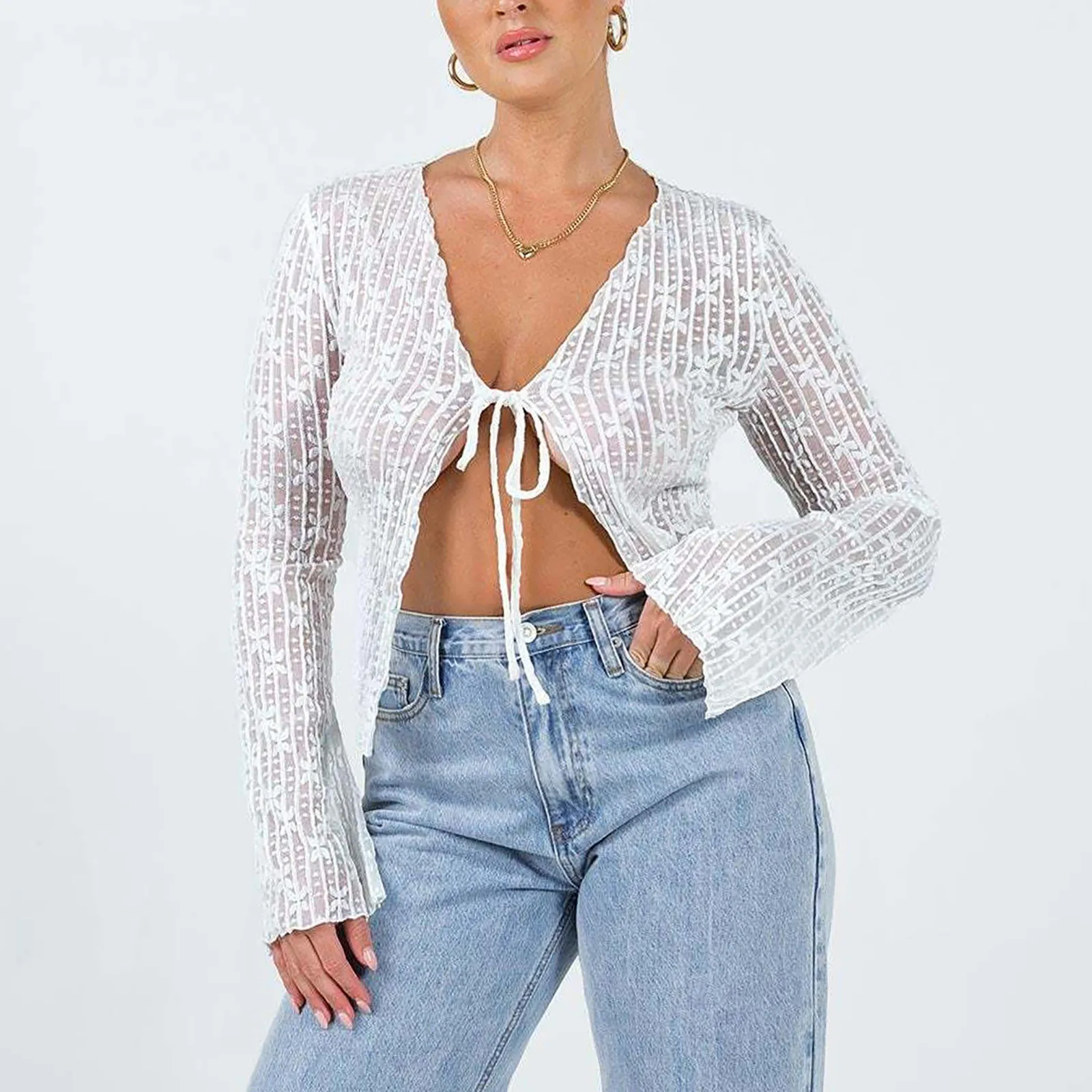 

Женские пикантные свободные топы с V-образным вырезом и длинным рукавом