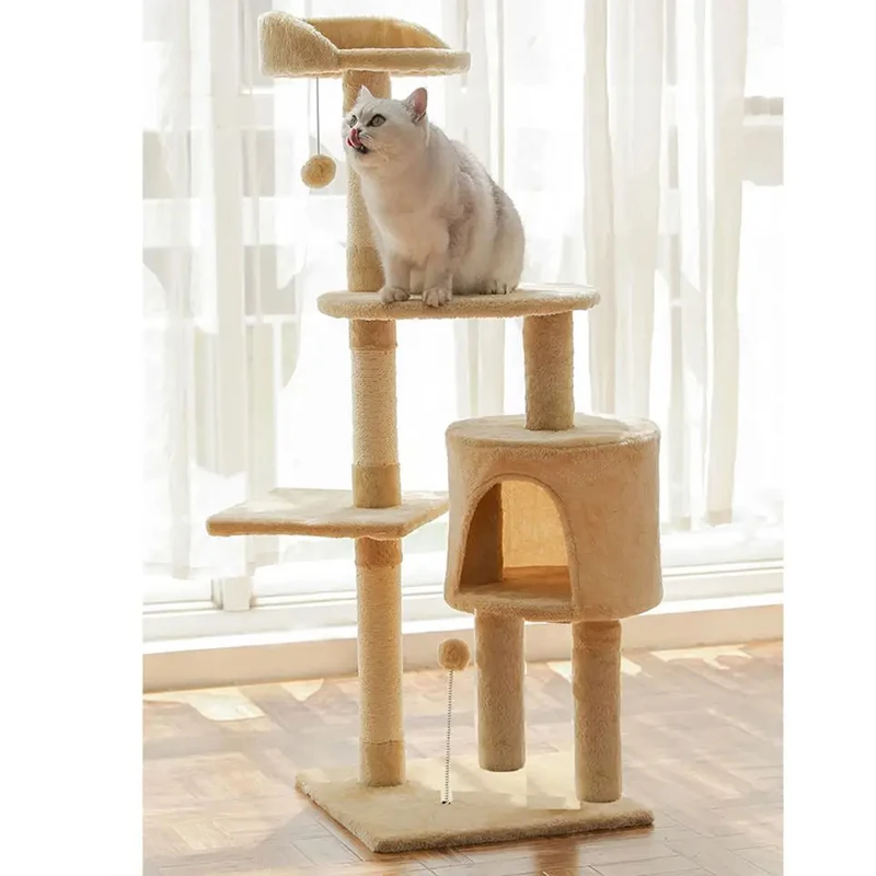 

Cat Tree House Condo Padded Perch Scratching for Kitten, 4 Layers Tower Platform for Large Cats, Jumping Cozy Basket Furniture
