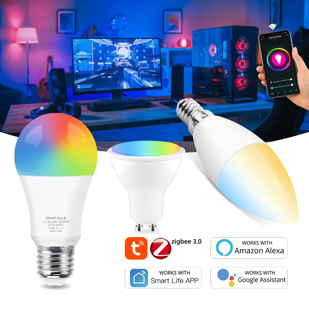 

Умная Светодиодная лампа E27 E14 GU10 Zigbee с поддержкой Wi-Fi