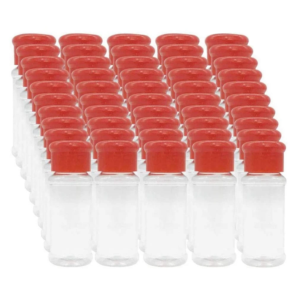 

Набор из 50 пустых пластиковых бутылок для специй для хранения искусственной соли и перца и т. д. 100 мл/3,3 унции Красный