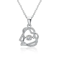 silverhoo fashion trends heart to heart print diamond encrusted sterling silver necklace