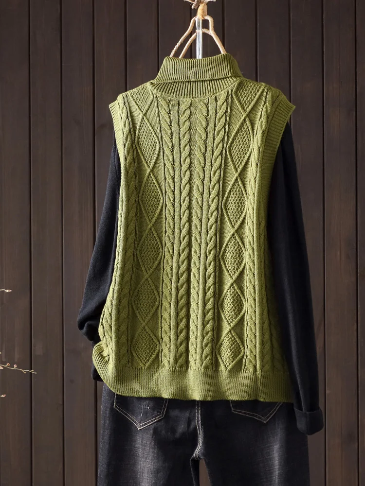 Ретро художественный дизайн свитер с высоким воротником жилет женский осень и