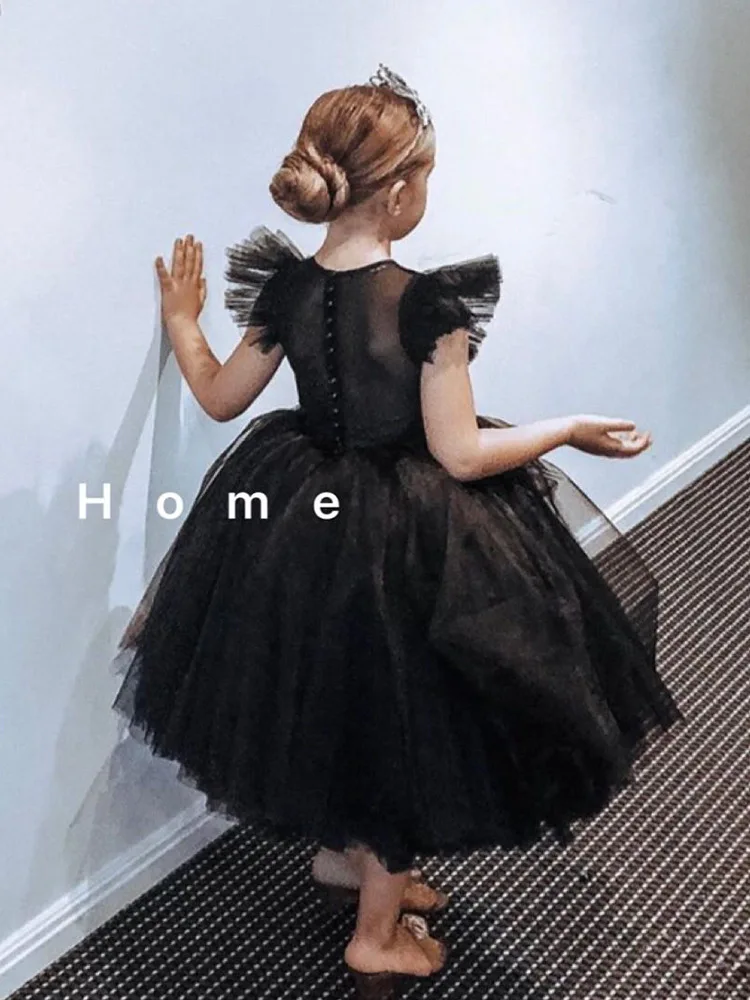 Купи Little Flower Girl Dress Mesh Tutu Costume Gothic Black Swan Lace Temperament Princess Skirt Birthday Wedding Catwalk Show за 1,060 рублей в магазине AliExpress