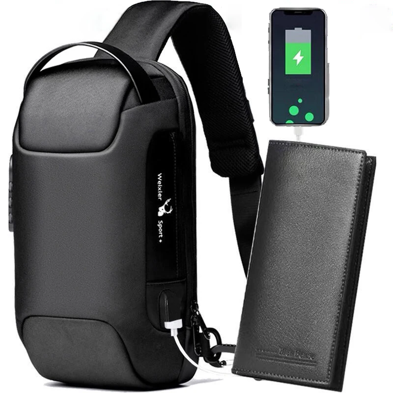 

Multifunction Anti-theft Men's Waterproof USB Oxford Crossbody Bag Shoulder Sling Bag Short Travel Messenger Chest Pack for Male