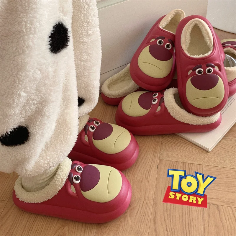 Новые водонепроницаемые хлопковые тапочки Disney Lovely Image Lotso Strawberry Bear осенне-зимняя