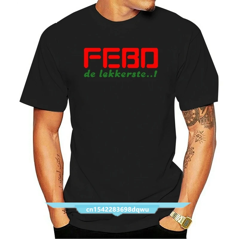 FEBO DE LEKKERSTE CUSTOM LOGO men black white t-shirt 100% cotton short sleeve