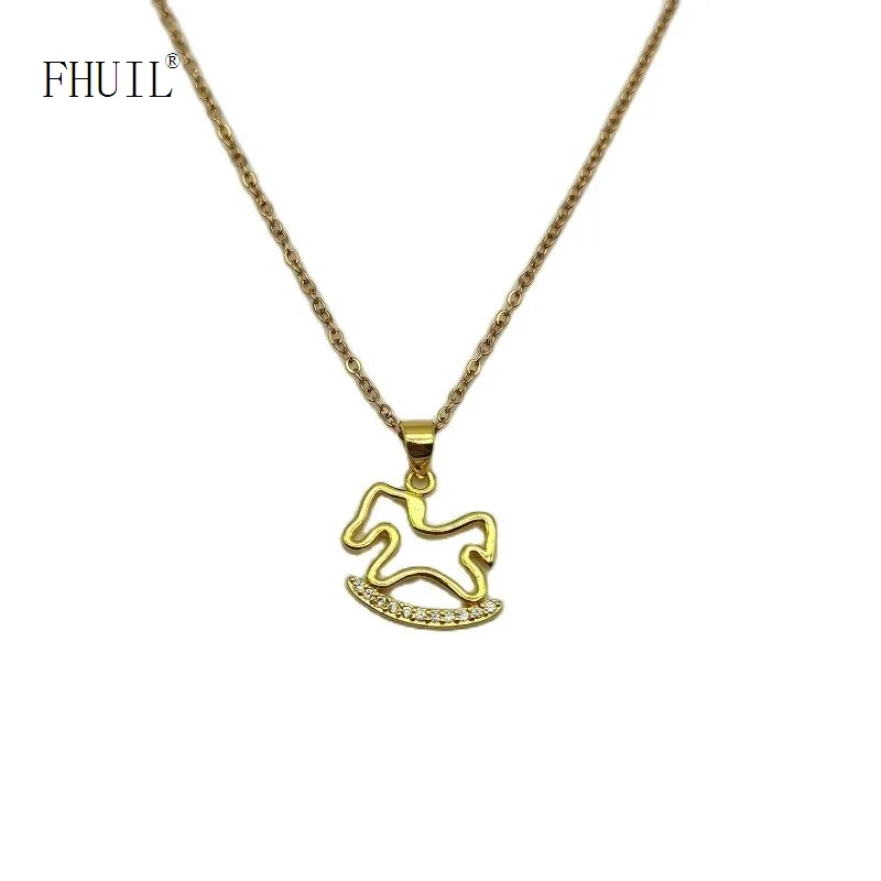 

Sparkling Clavicle Chain Choker Necklace For Women Gold Colour Small Trojan Horse Pendant Fine Jewelry Wedding Party Gift