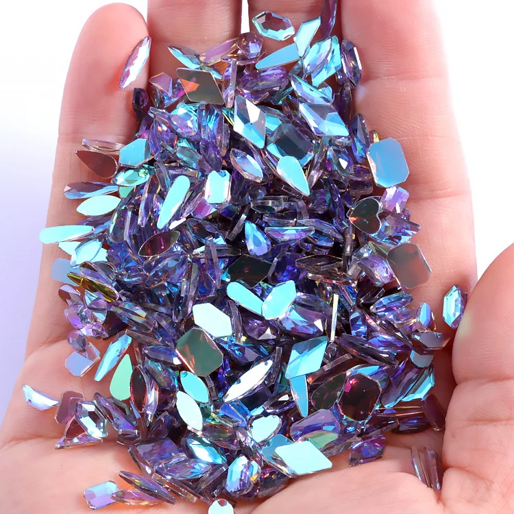 

100pcs Nail Sequins Flat Diamond Aurora Purple Diamond Transparent Nail Stickers Leaf Rhombus Drop Shape Diy Crafts Sequins