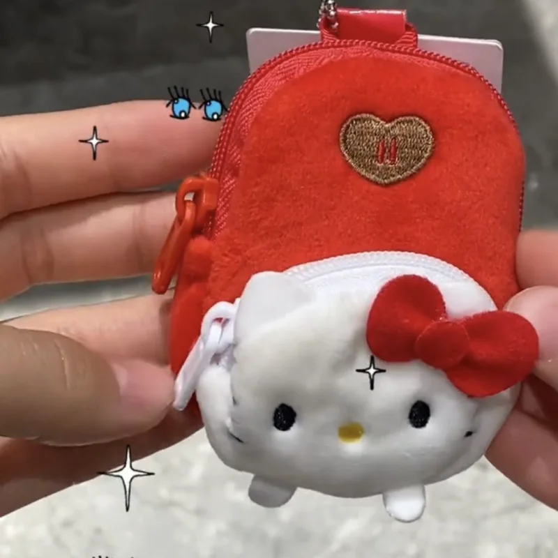 

Sanrioed мини плюшевая сумка Hello Kitty Милая мультяшная двойная Наплечная Сумка для хранения монет и наушников Y2K