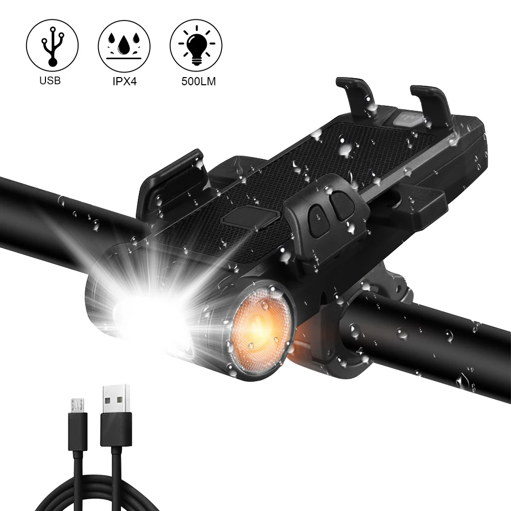 

T6 LED Bicycle Light 500LM USB Bike Front Flashlight Phone Holder Bracket