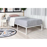 Home Modern Bedroom Furniture Twin White Steel Platform Metal Bed Frame Storage Heavy Duty Steel Slat Non-Slip Support Twin Size