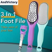 1pcs pedicure tools professional foot rasp scrubber with nail clipper double sided dead skin remover file for feet care spa tool