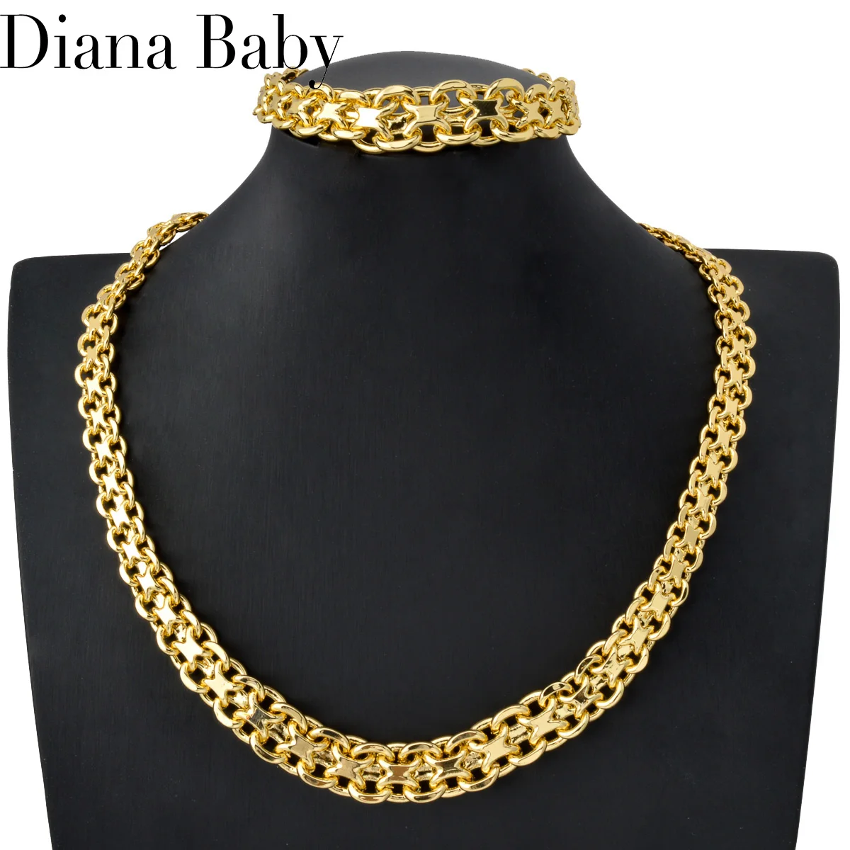 

Men Hip Hop Jewelry Set Hight Quality Gold Plated Bracelet On Hand Wide Geometry Necklace For Women Fashion Jewellery Gift