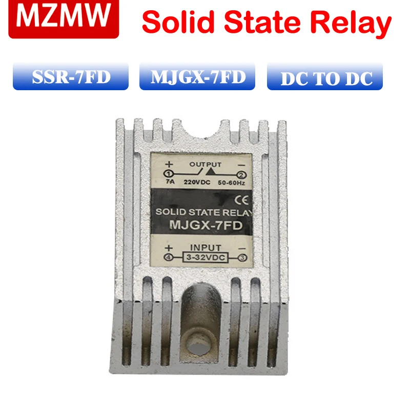 

MZMW Small Solid State Relay SSR-7FD MJGX-7FD JGX-7FD 7A Single Phase DC control DC 5-220VAC