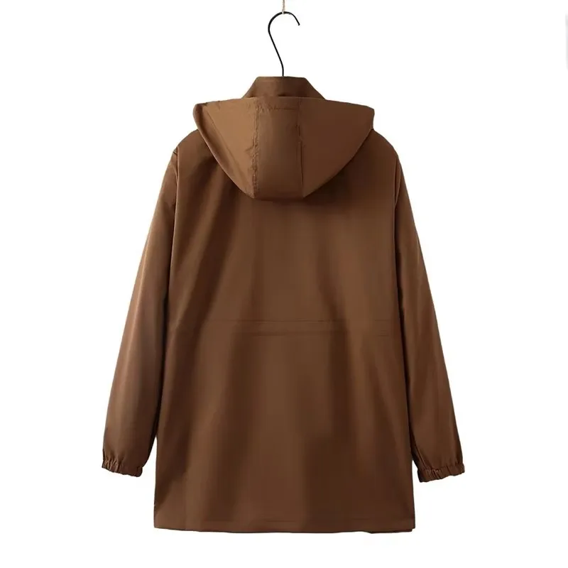 Повседневный плащ для мамы весна-осень большой размер ветровка с капюшоном