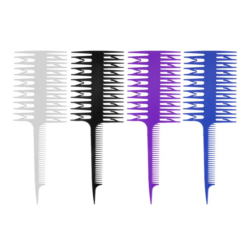 

4 Colors Women Big Tooth Comb Professional Home Salon Hair Dyeing Tools Fish Bone Shape Plastic Sectioning Highlighting Comb