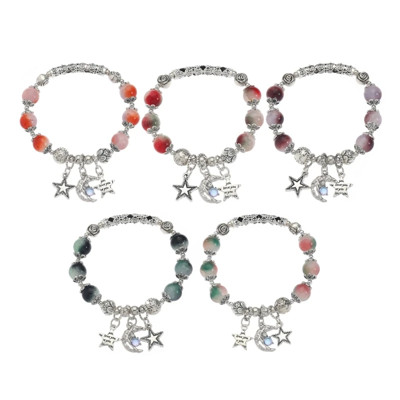 Регулируемый эластичный браслет ручной работы со звездами и луной