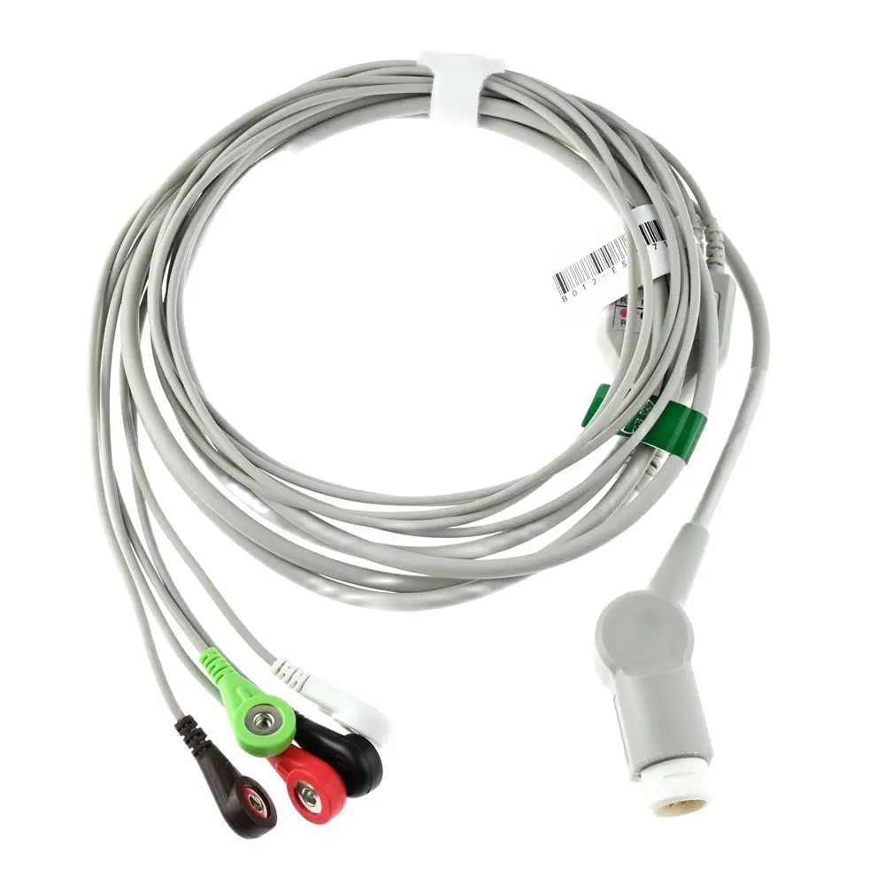 Цельный кабель ЭКГ Кабель Aha Мониторинг 3 провода 5 выводов Защелкивающийся зажим