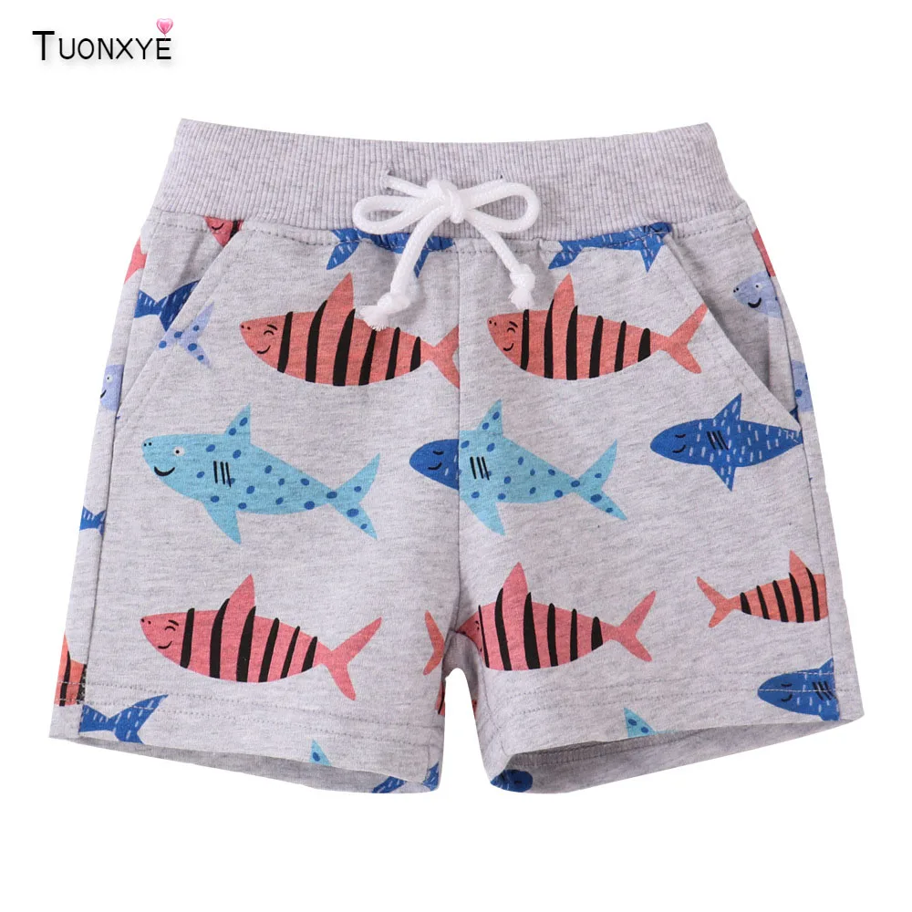 

TUONXYE Summer Boys Shorts Cartoon Animal Shark Elephant Fish Cotton Lacing Breathable Soft Knitting Kids Sports Pants