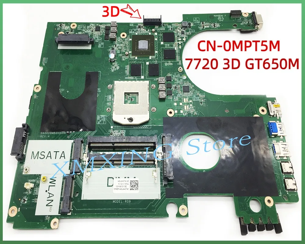 FULCOL For DELL INSPIRON 17R 7720 Laptop Motherboard GT650M 2GB 3D DA0R09MB6H3 CN-0MPT5M 0MPT5M MPT5M Tested 100% work