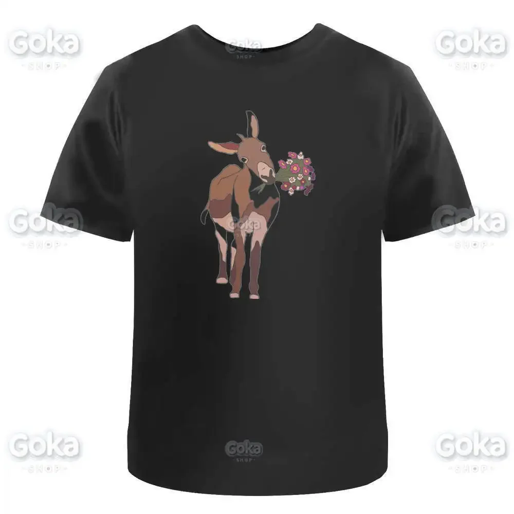 Футболки с рисунком Ослик цветами мужская одежда новые топы и футболки хлопковая