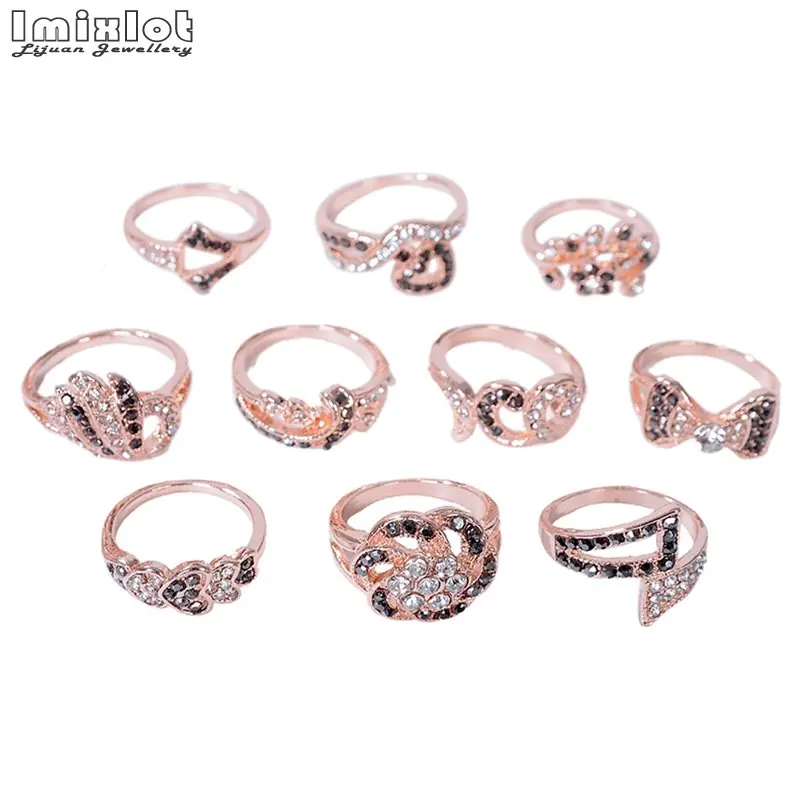 

Wholesale 50 Pcs/Lot Alloy Mixed Crystal Rings Bulk Women Girls Ring Jewelry Gifts 19mm Adjustable