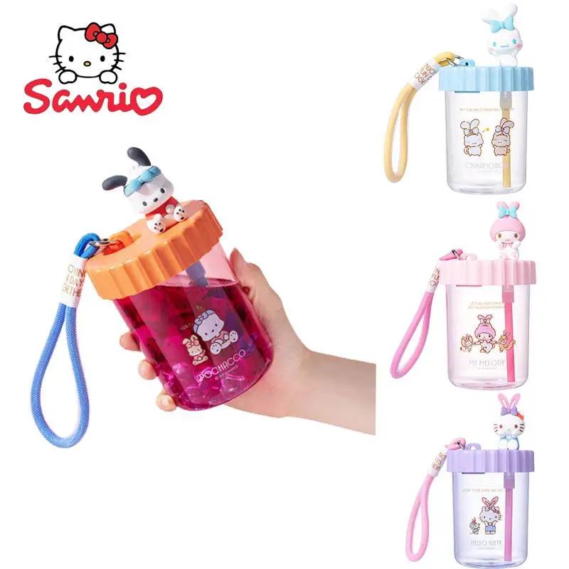 

520Ml Sanrio Cinnamoroll Water Cup Melody Hello Kitty Rope Exposure Cup Sippy Cup Portable Seal Leakproof Doll Cute Girl Gift