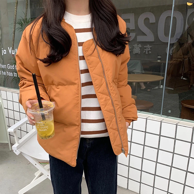 Women Autumn and Winter New Korean Version Loose Fashion Cotton Coat Bread Clothing Solid Color Casual Simple Jacket with Zipper