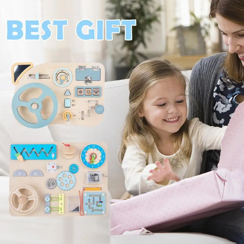 

Steering Wheel Toy Wooden Sensory Activity Board For Kids Ages 3-4 Driver Toys With Keys And Buttons Kids Birthday Gifts