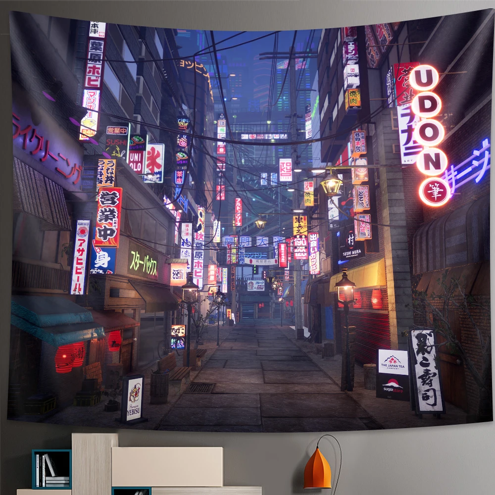 

Tokyo Metropolitan Nightlife Tapestry Japanese Wall Hanging Bedroom Home Decor Bohemian Decorative Hippie Printed Sheet Tapiz