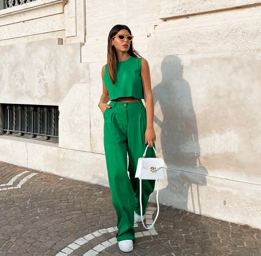 

Two Piece Set Cotton Top and Pants Sets Office Lady Cotton Linen Sets Summer Pant Sets 2022 Summer Trendy Women's Sets