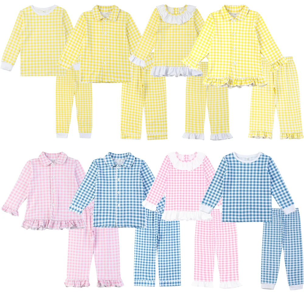 

Girls' Clothing Summer Boys Sleepwear Lemon Gingham Easter Pajamas Two Piece Pants Set