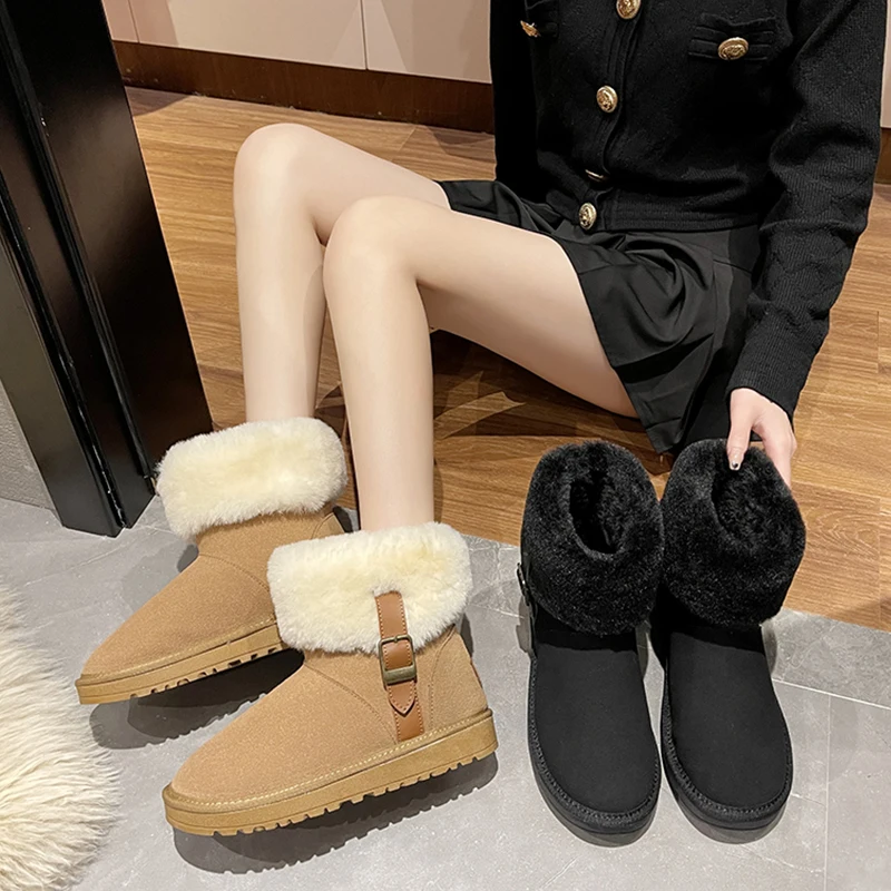 

Ботинки Lolita на плоской подошве зимняя обувь для женщин плюшевые австралийские с круглым носком 2022 меховые женские зимние кожаные римские б...