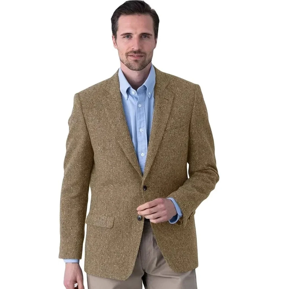 Мужской твидовый блейзер в елочку на 2 пуговицах