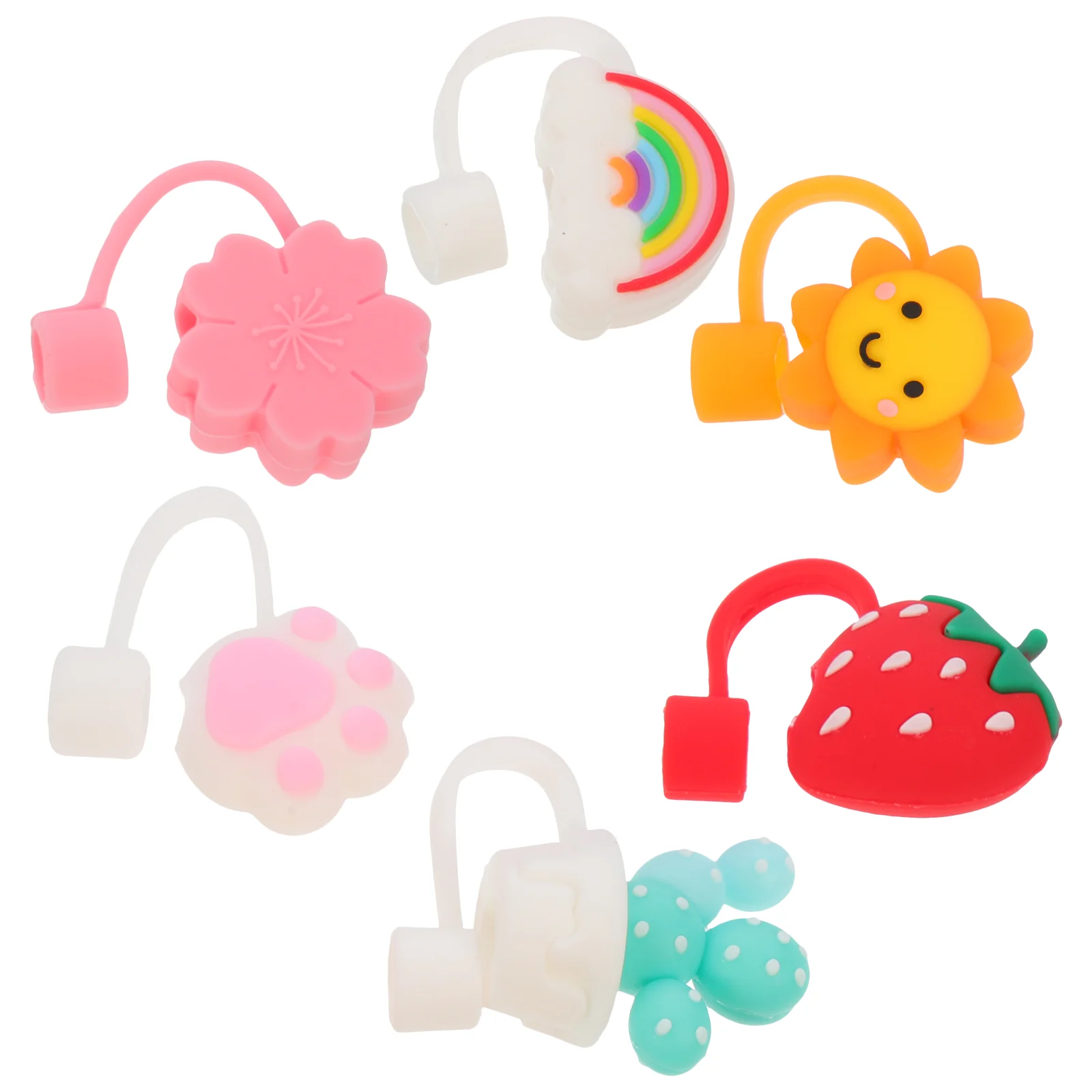 

6 Silicone Tips Cover Lovely Cartoon Reusable Drinking Tips Lids- proof Plugs Cap Protector ( Mixed Pattern )