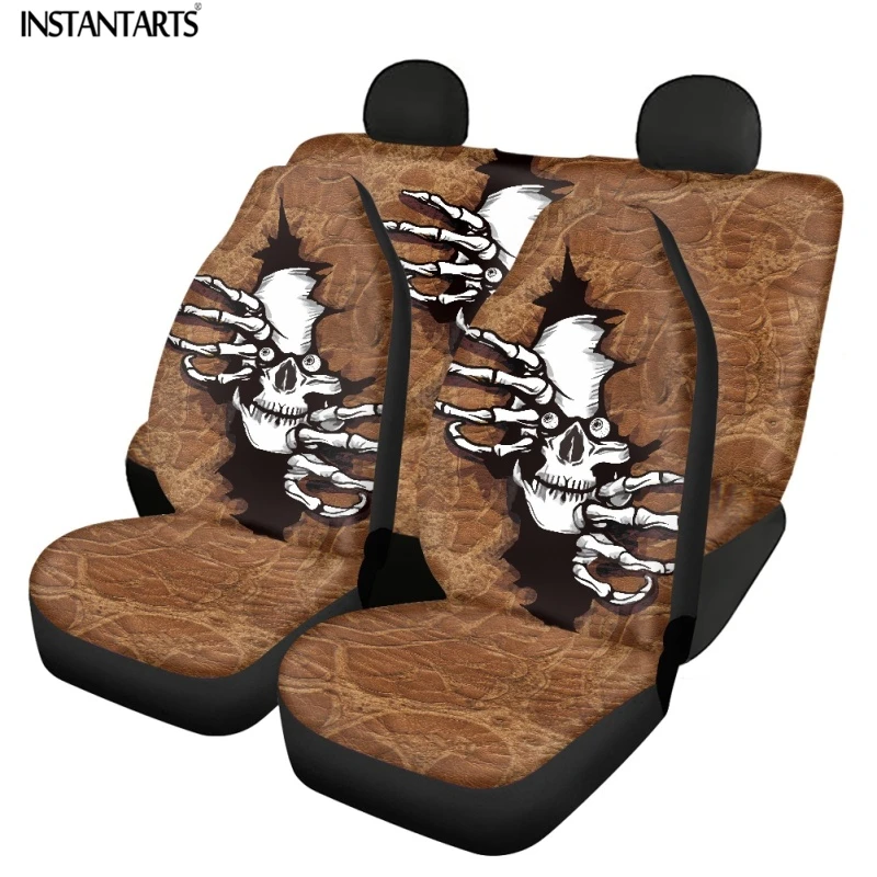 INSTANTARTS Cool Skull Design Set of 4 Vehicle Seat Covers 2022 Non-skid Front and Back Car Seat Soft Cushion Seat Cover 2022