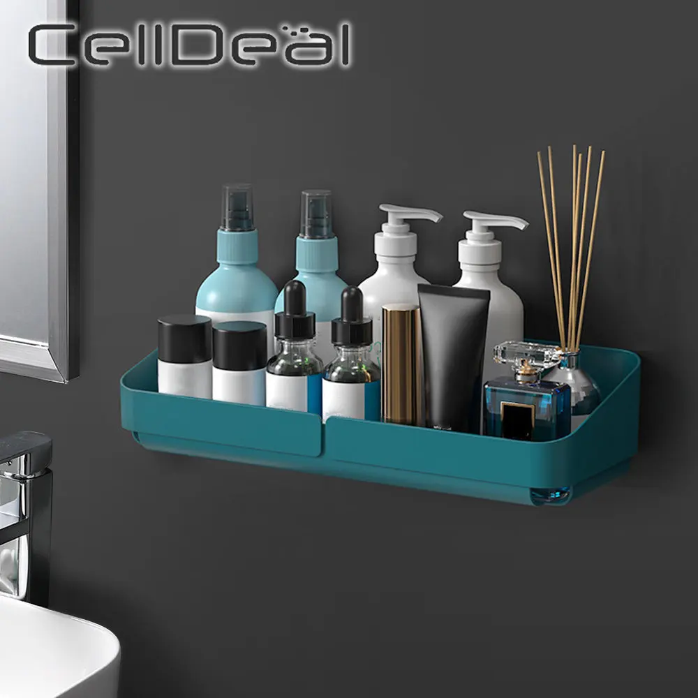 

Bathroom Storage Rack Without Drilling Cosmetics Toiletries Holder Wall Mounted Spice Organizer Household Kitchen Accessories