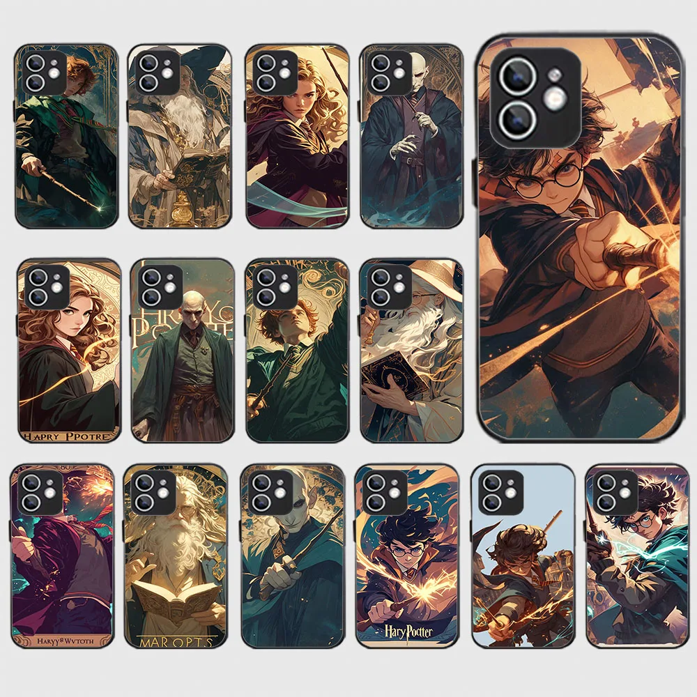 Черный силиконовый чехол WEA-38 USArt Potters Wand для iPhone X 13 14 15 16 Mini Pro Plus Max